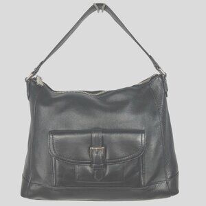Vintage 2014 COACH Charlie Black Leather Kangaroo Pouch Hobo Shoulder Bag F29881